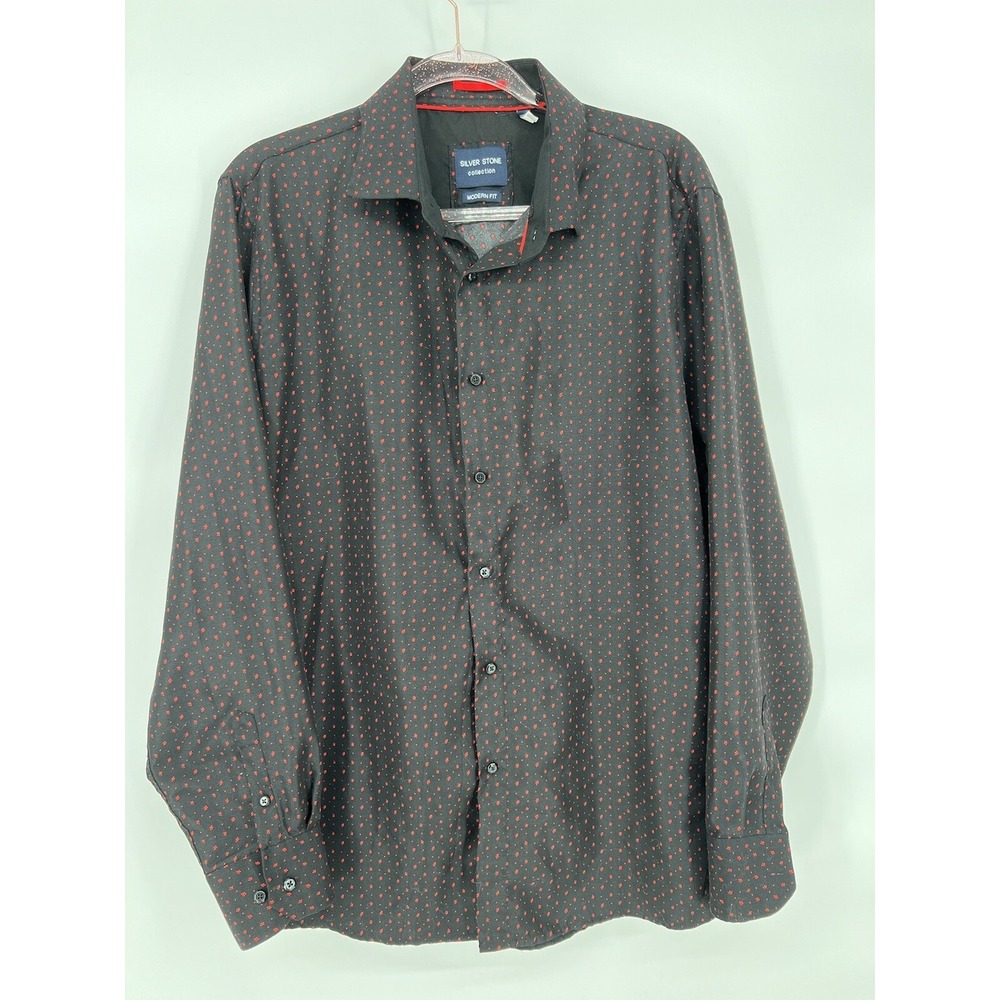 Silver Stone Collection, Black Red Button Up‎ Long Sleeve Shirt Mens Sz XL